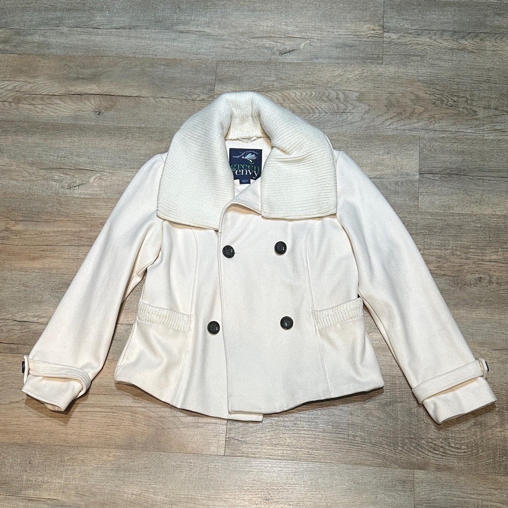 Green With Envy wool Elegant Cream Pea Coat Size Large